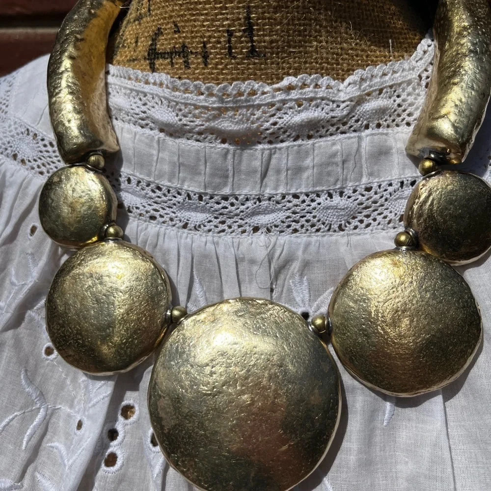 Bold Gold Statement Necklace vintage brass boho style